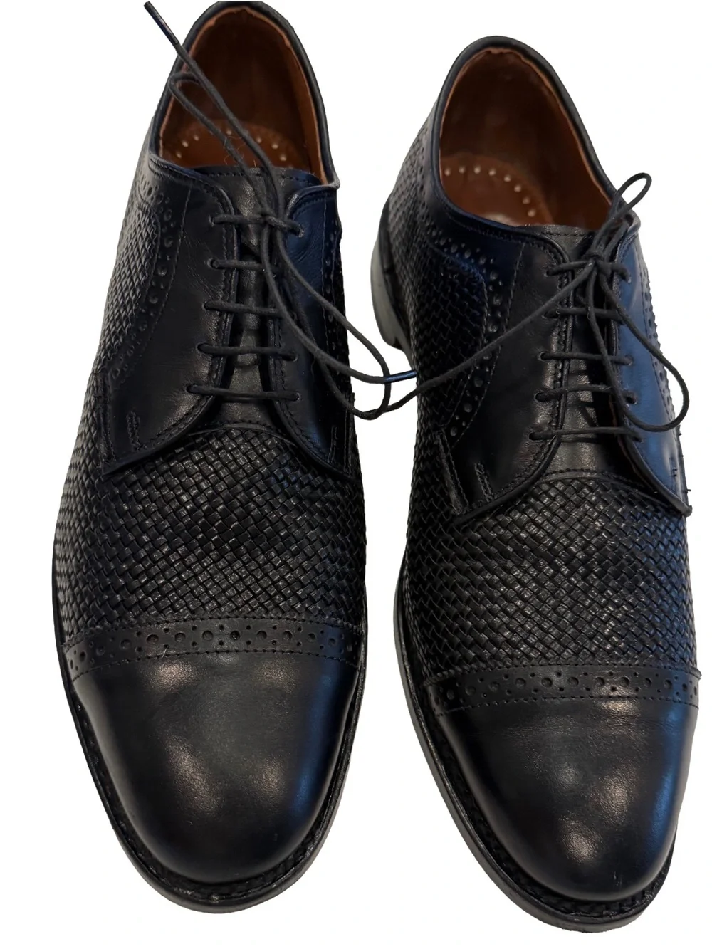Allen Edmonds Shreveport Black Woven Leather Oxford Shoes Sz 10D EUC